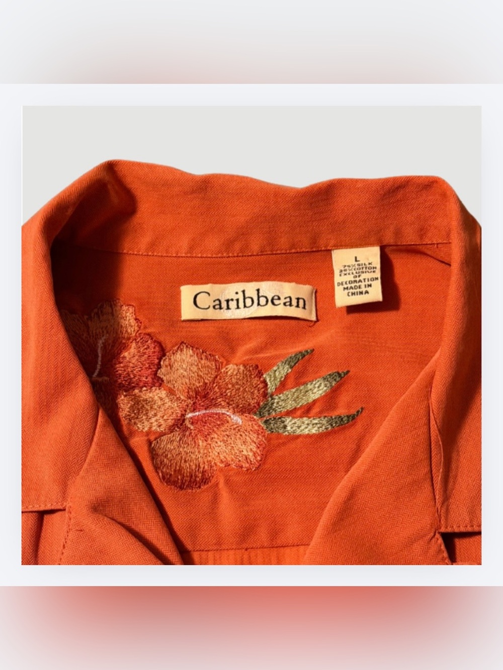 Caribbean Men's Short-Sleeve Button-Down Shirt, Rust Orange, Size L - Picture 2 of 4